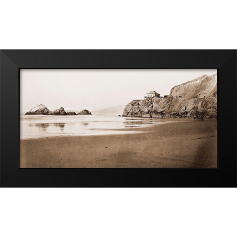 The Cliff House from the Beach, San Francisco, California, 1868-1870 Black Modern Wood Framed Art Print by Watkins, Carleton