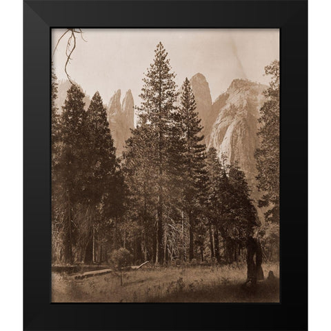 Cathedral Spires - Yosemite, California, 1861 Black Modern Wood Framed Art Print by Watkins, Carleton