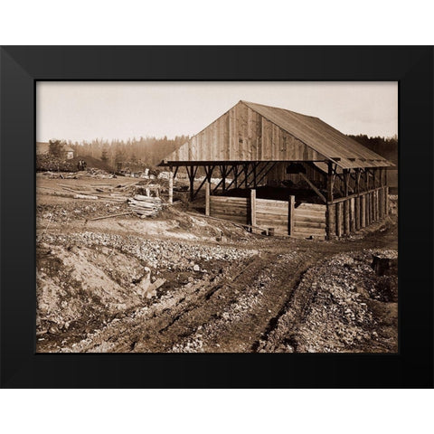 Oswego Iron Works, Willamette River, Oregon, 1867 Black Modern Wood Framed Art Print by Watkins, Carleton