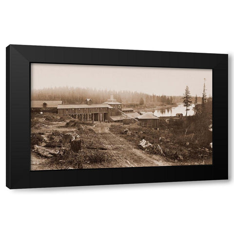 Oswego Iron Works, Willamette River, Oregon, 1867 Black Modern Wood Framed Art Print with Double Matting by Watkins, Carleton