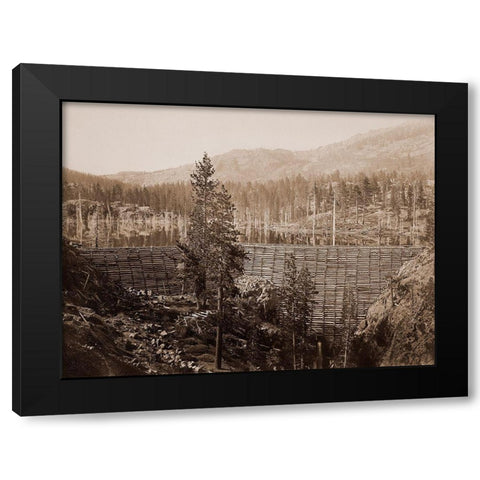 Dam and Lake, Nevada County, California, Near View, about 1871 Black Modern Wood Framed Art Print by Watkins, Carleton
