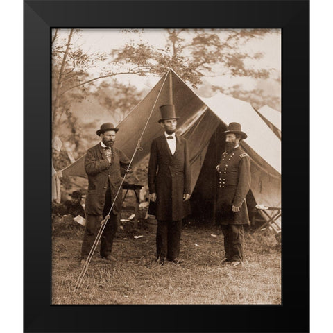 President Lincoln on the Battlefield of Antietam, Maryland, October 2, 1862 Black Modern Wood Framed Art Print by Gardner, Alexander