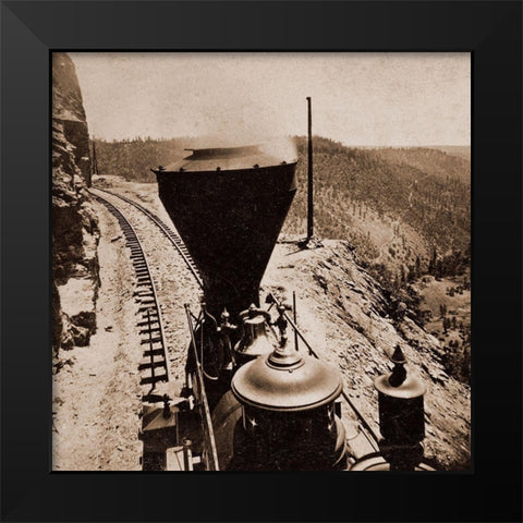 Rounding Cape Horn, California, Road to Iowa Hill from the river, in the distance, 1866-1869 Black Modern Wood Framed Art Print by Hart, Alfred A.