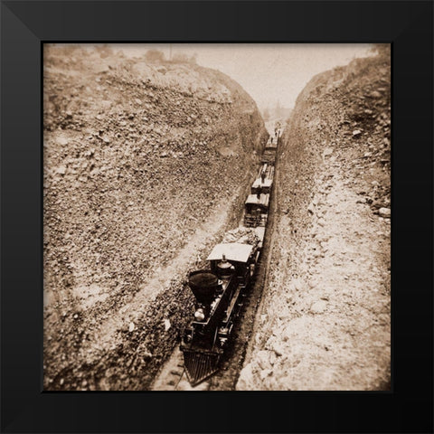 Bloomer Cut near Auburn, California, 800 feet long and 63 feet high, 1866-1869 Black Modern Wood Framed Art Print by Hart, Alfred A.