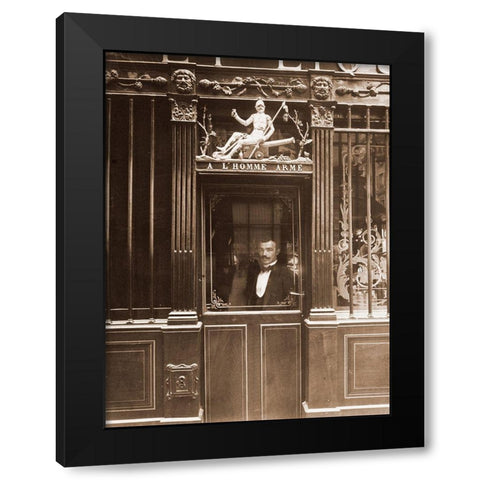 25, Rue des Blancs Manteaux - Cafe, rue des Blancs Manteaux. Sepia Black Modern Wood Framed Art Print by Atget, Eugene
