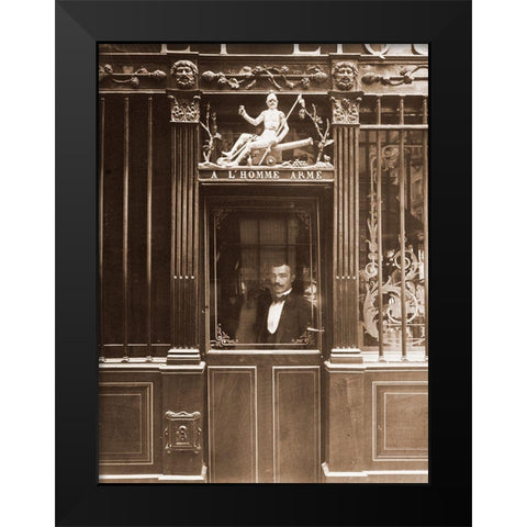 25, Rue des Blancs Manteaux - Cafe, rue des Blancs Manteaux. Sepia Black Modern Wood Framed Art Print by Atget, Eugene