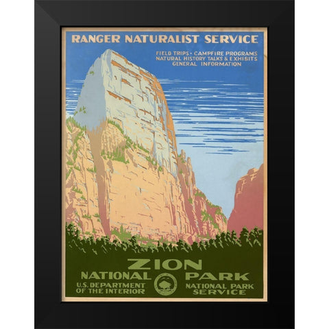 Zion National Park, ca. 1938 Black Modern Wood Framed Art Print by Ranger Naturalist Service