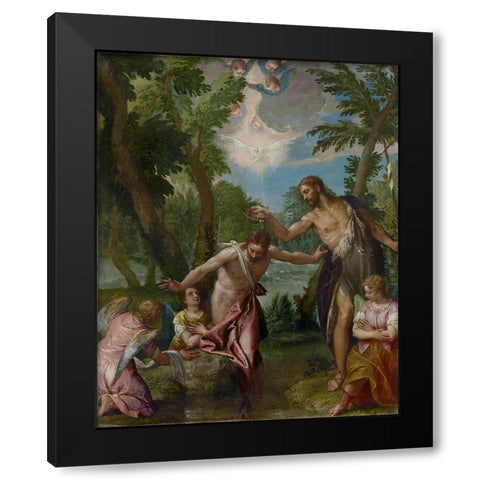 The Baptism of Christ Black Modern Wood Framed Art Print with Double Matting by Veronese, Paolo