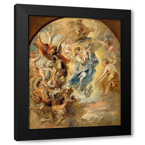 The Virgin as the Woman of the Apocalypse Black Modern Wood Framed Art Print by Rubens, Peter Paul