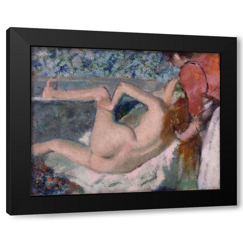 After the Bath Black Modern Wood Framed Art Print by Degas, Edgar