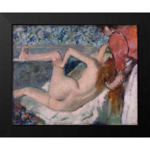 After the Bath Black Modern Wood Framed Art Print by Degas, Edgar
