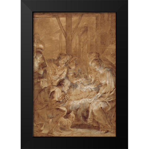 The Adoration of the Shepherds Black Modern Wood Framed Art Print by Rubens, Peter Paul
