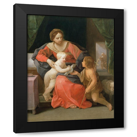 Virgin and Child with Saint John the Baptist Black Modern Wood Framed Art Print with Double Matting by Reni, Guido
