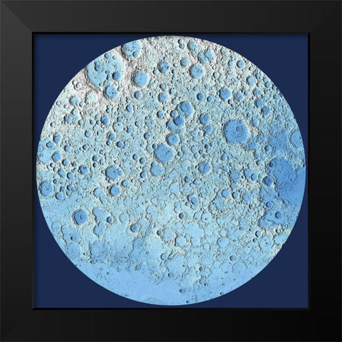 Unmarked Decorative Topographic Map of the Moon, North Pole Black Modern Wood Framed Art Print by United States Geological Survey