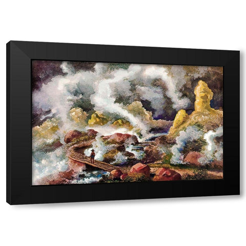 Krater des Vulkan Papandajan Schwefelfelsen und kochende Quellen Black Modern Wood Framed Art Print by Haeckel, Ernst