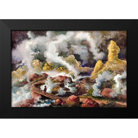 Krater des Vulkan Papandajan Schwefelfelsen und kochende Quellen Black Modern Wood Framed Art Print by Haeckel, Ernst