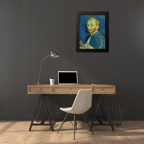 Self-Portrait, 1889 Black Modern Wood Framed Art Print by van Gogh, Vincent