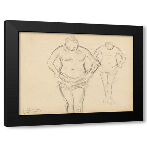 Copies of Cezannes Bathers Black Modern Wood Framed Art Print with Double Matting by Degas, Edgar