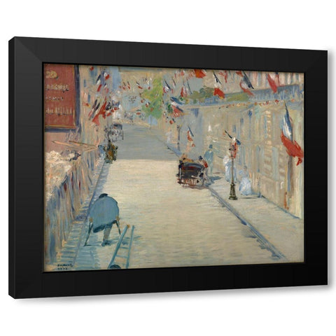 The Rue Mosnier with Flags Black Modern Wood Framed Art Print with Double Matting by Manet, Edouard