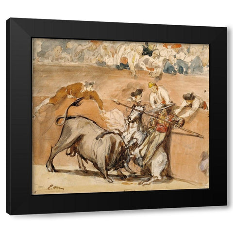 Bullfight Black Modern Wood Framed Art Print with Double Matting by Manet, Edouard