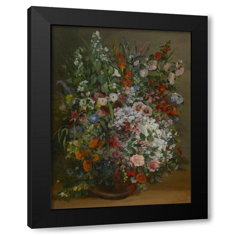 Bouquet of Flowers in a Vase Black Modern Wood Framed Art Print by Courbet, Gustave