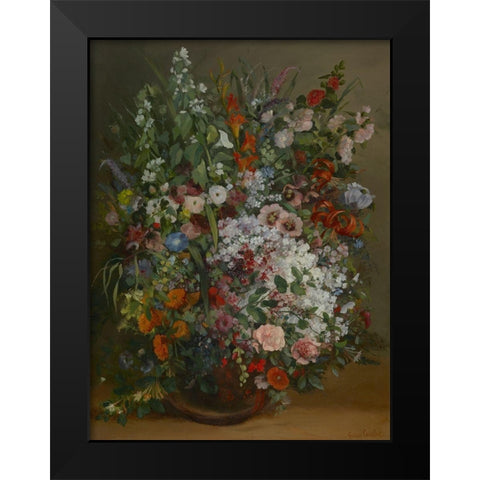 Bouquet of Flowers in a Vase Black Modern Wood Framed Art Print by Courbet, Gustave