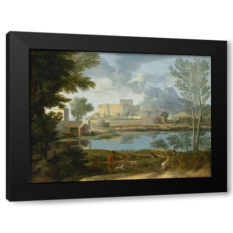 Landscape with a Calm (Un Temps calme et serein) Black Modern Wood Framed Art Print by Poussin, Nicolas