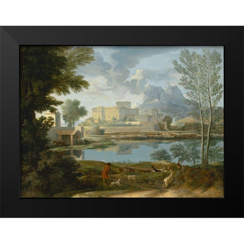 Landscape with a Calm (Un Temps calme et serein) Black Modern Wood Framed Art Print by Poussin, Nicolas