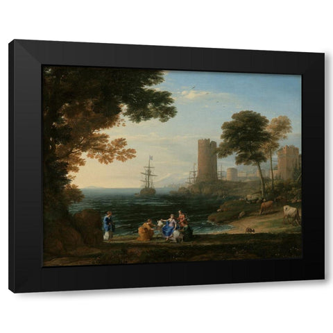 Coast View with the Abduction of Europa Black Modern Wood Framed Art Print by Lorrain, Claude