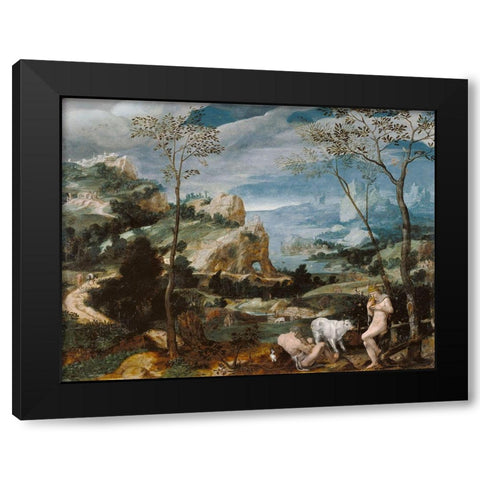 Landscape with Mercury and Argus Black Modern Wood Framed Art Print by Unknown 16th Century Flemish Painter