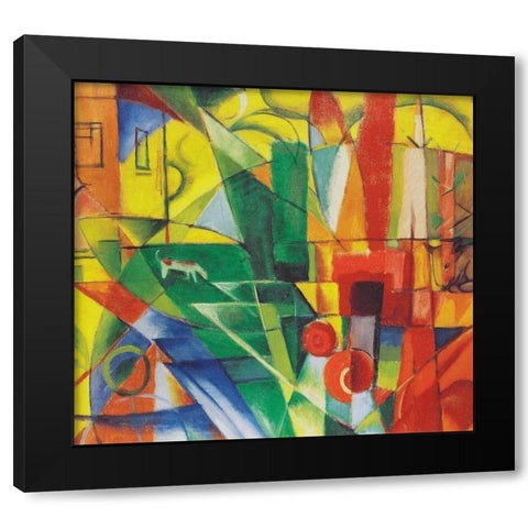 Landscape with House, Dog and Cattle, 1914 Black Modern Wood Framed Art Print by Marc, Franz