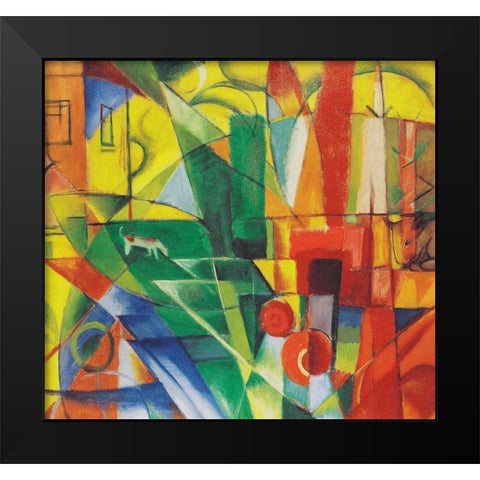 Landscape with House, Dog and Cattle, 1914 Black Modern Wood Framed Art Print by Marc, Franz