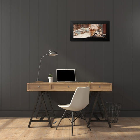 Mischief and Repose Black Modern Wood Framed Art Print by Godward, John William