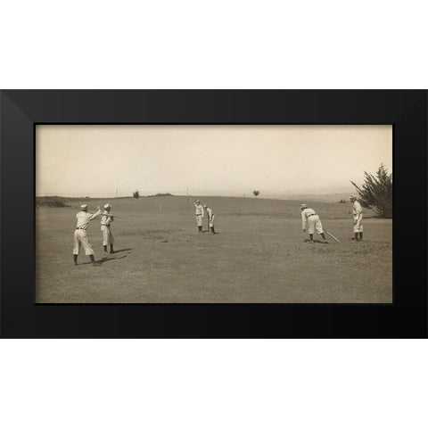 Six Boys With A Ball And Three Bats, Playing Three Old Cat Black Modern Wood Framed Art Print by A.G. Spalding Baseball Collection