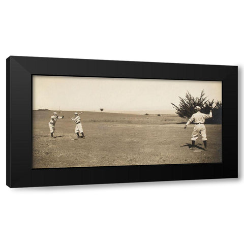 Three Boys With A Ball And Bat, Playing One Old Cat Black Modern Wood Framed Art Print by A.G. Spalding Baseball Collection