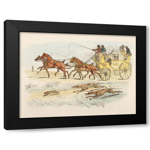 People On A Carriage Watching Dogs Chasing A Rabbit, 1817 Black Modern Wood Framed Art Print by Alken, Henry Thomas
