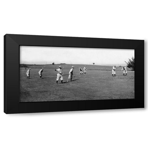 Eight Boys With A Ball And Four Bats, Playing Four Old Cat Black Modern Wood Framed Art Print with Double Matting by A.G. Spalding Baseball Collection