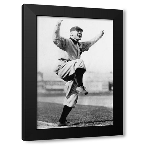 Cheering Baseball Player, 1909 Black Modern Wood Framed Art Print with Double Matting by NPCC