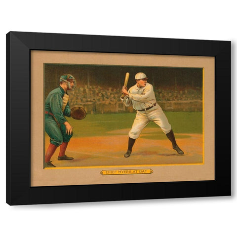 Chief Myers at Bat, Baseball Card, 1911 Black Modern Wood Framed Art Print with Double Matting by American Tobacco Company