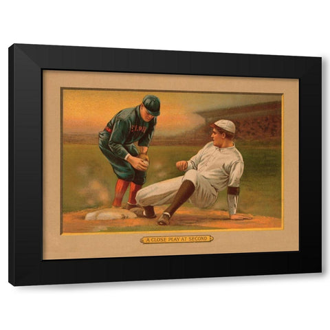 A Close Play at Second, Baseball Card Black Modern Wood Framed Art Print with Double Matting by American Tobacco Company