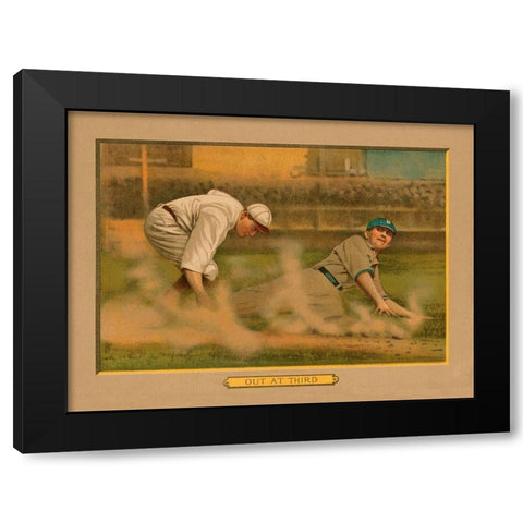 Out at Third, Baseball Card Black Modern Wood Framed Art Print with Double Matting by American Tobacco Company