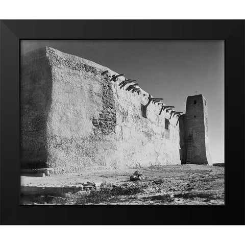 Church Side Wall and Tower, Acoma Pueblo, New Mexico - National Parks and Monuments, ca. 1933-1942 Black Modern Wood Framed Art Print by Adams, Ansel