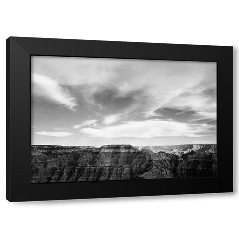 Canyon edge, low horizon, clouded sky, Grand Canyon National Park, Arizona, 1941 Black Modern Wood Framed Art Print by Adams, Ansel