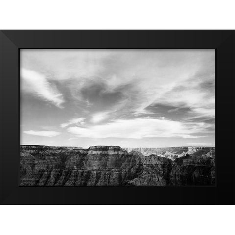 Canyon edge, low horizon, clouded sky, Grand Canyon National Park, Arizona, 1941 Black Modern Wood Framed Art Print by Adams, Ansel