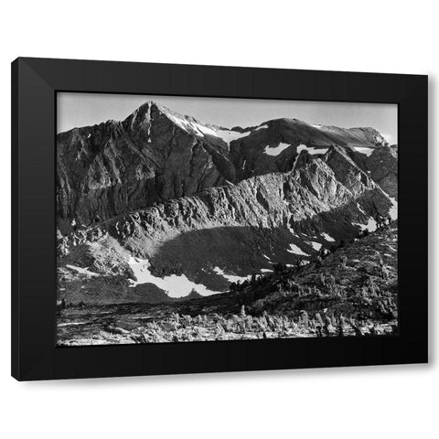 Peak above Woody Lake, Kings River Canyon,  proposed as a national park, California, 1936 Black Modern Wood Framed Art Print by Adams, Ansel