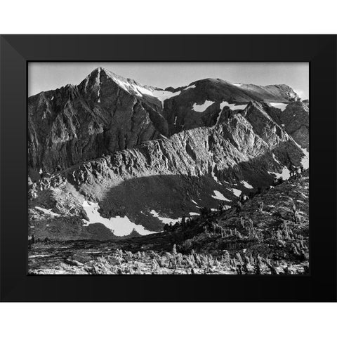 Peak above Woody Lake, Kings River Canyon,  proposed as a national park, California, 1936 Black Modern Wood Framed Art Print by Adams, Ansel