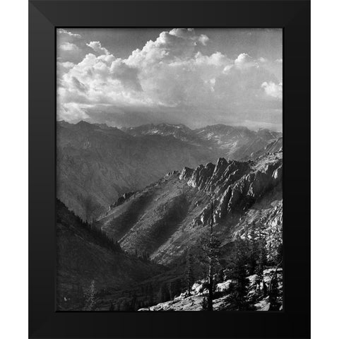 Middle Fork at Kings River from South Fork of Cartridge Creek, Kings River Canyon, proposed as a nat Black Modern Wood Framed Art Print by Adams, Ansel