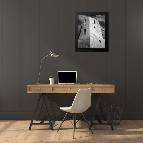 View of tower, taken from above, Cliff Palace, Mesa Verde National Park, Colorado, 1941 Black Modern Wood Framed Art Print by Adams, Ansel