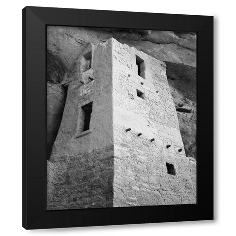 View of tower, taken from above, Cliff Palace, Mesa Verde National Park, Colorado, 1941 Black Modern Wood Framed Art Print by Adams, Ansel