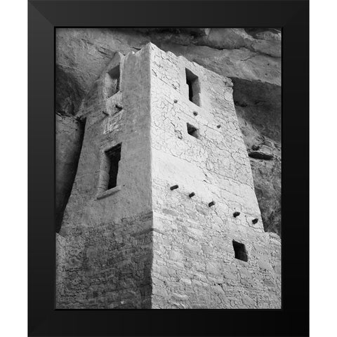 View of tower, taken from above, Cliff Palace, Mesa Verde National Park, Colorado, 1941 Black Modern Wood Framed Art Print by Adams, Ansel